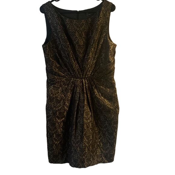 Pre Owned Women’s Max Cleo Zip Sleeveless Dress Gold Black Size 14 Festive Fun - Picture 2 of 12
